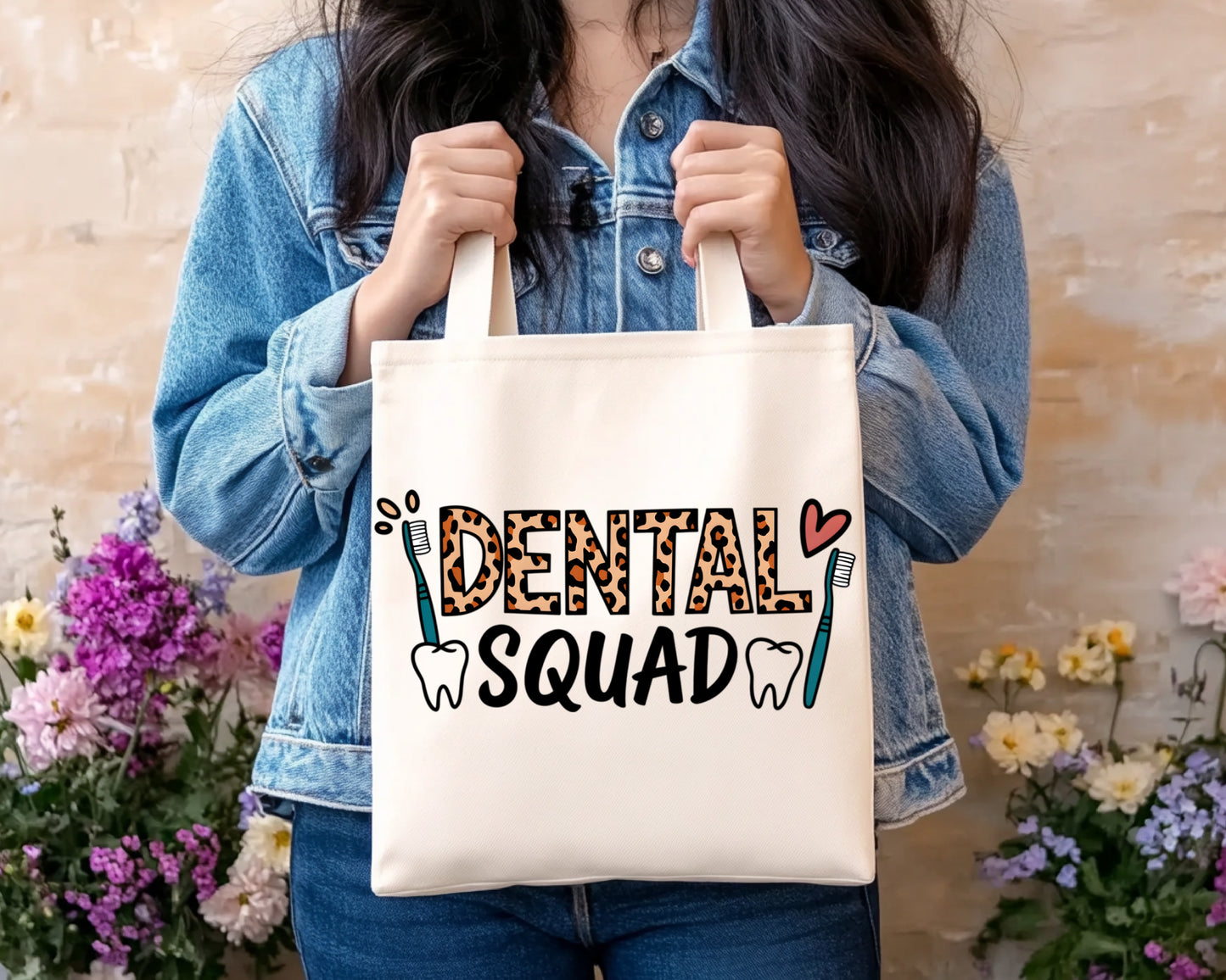 Large Canvas Tote Bag - Dental Squad Print