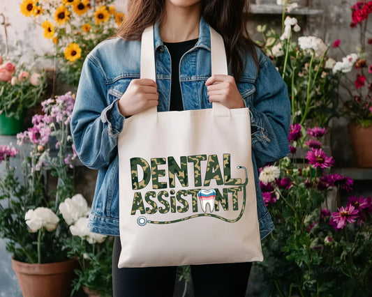 Large Canvas Tote Bag- Dental Assistant Camouflage