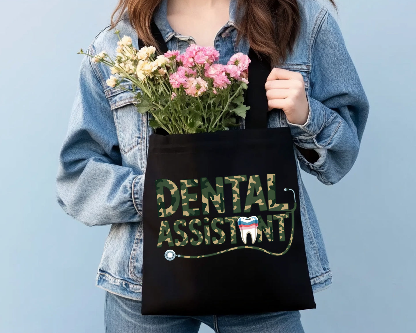 Large Canvas Tote Bag- Dental Assistant Camouflage